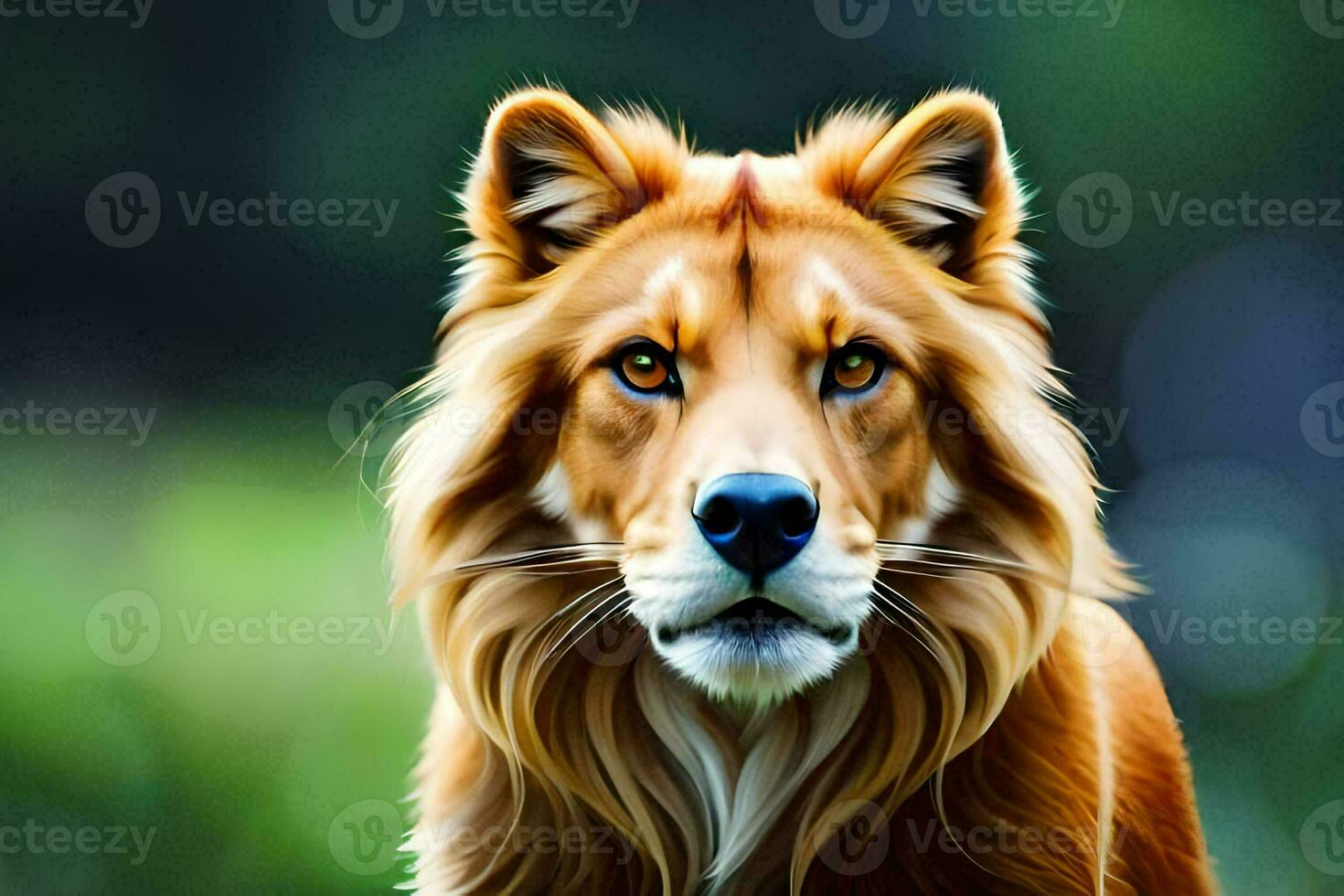 a lion is standing in front of a green background. AI-Generated photo