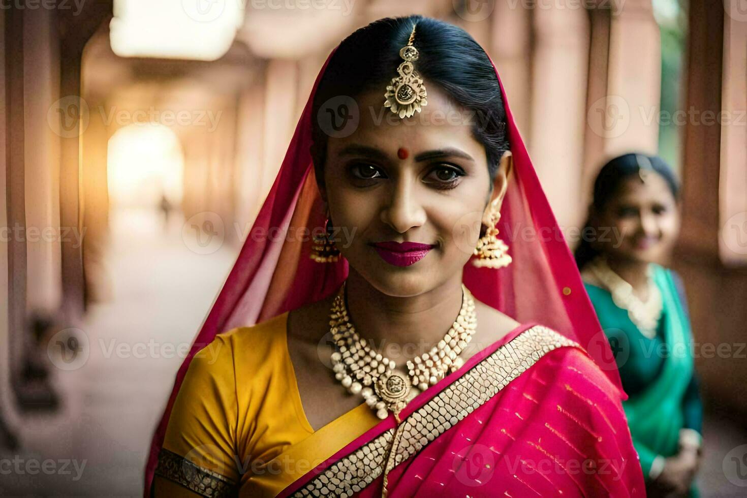 a woman in a sari poses for the camera. AI-Generated photo