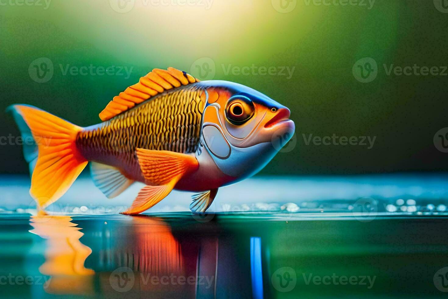 a fish with orange and yellow fins on a dark background. AI-Generated photo