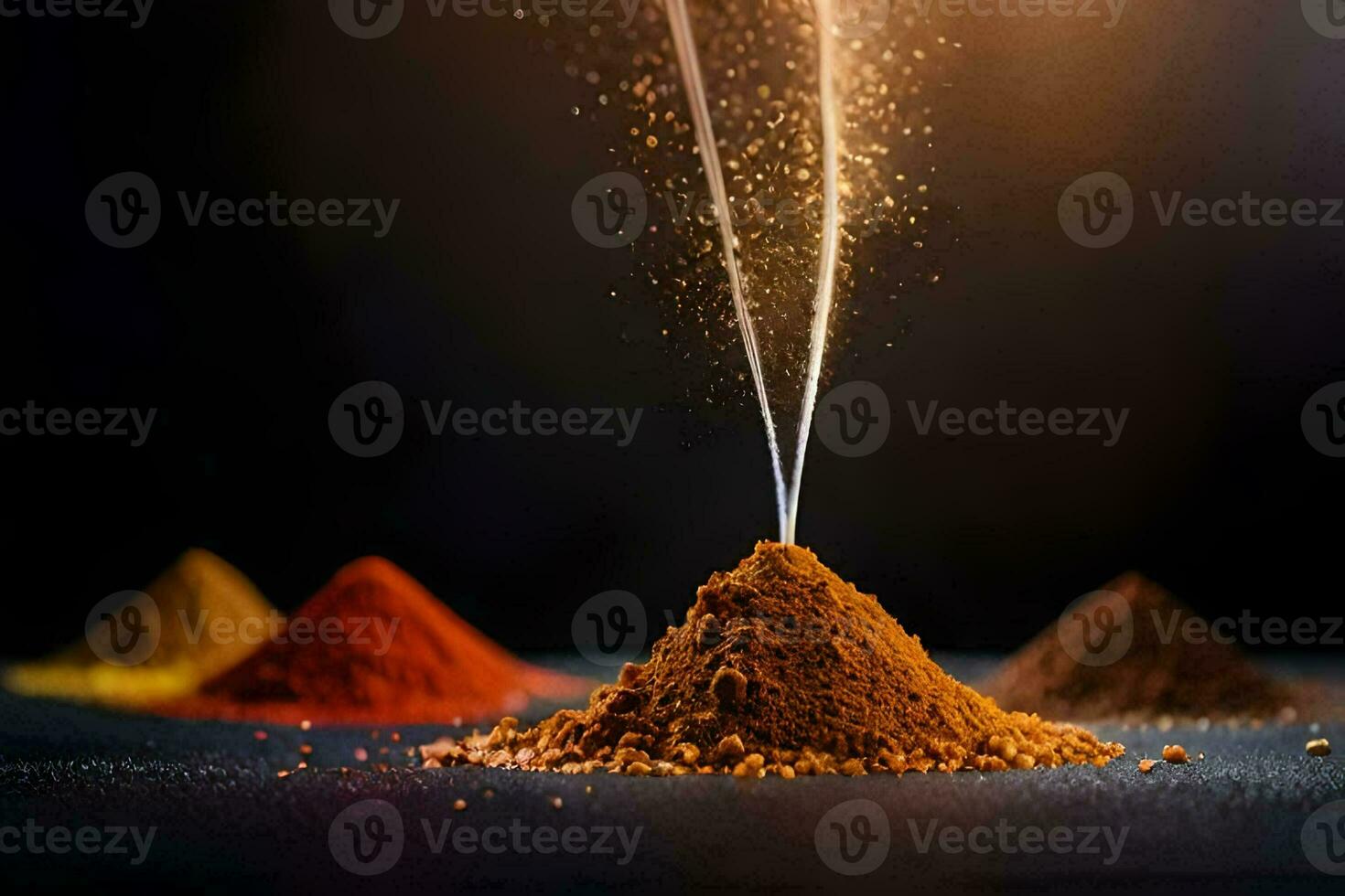 a pile of spices on a black background. AI-Generated photo