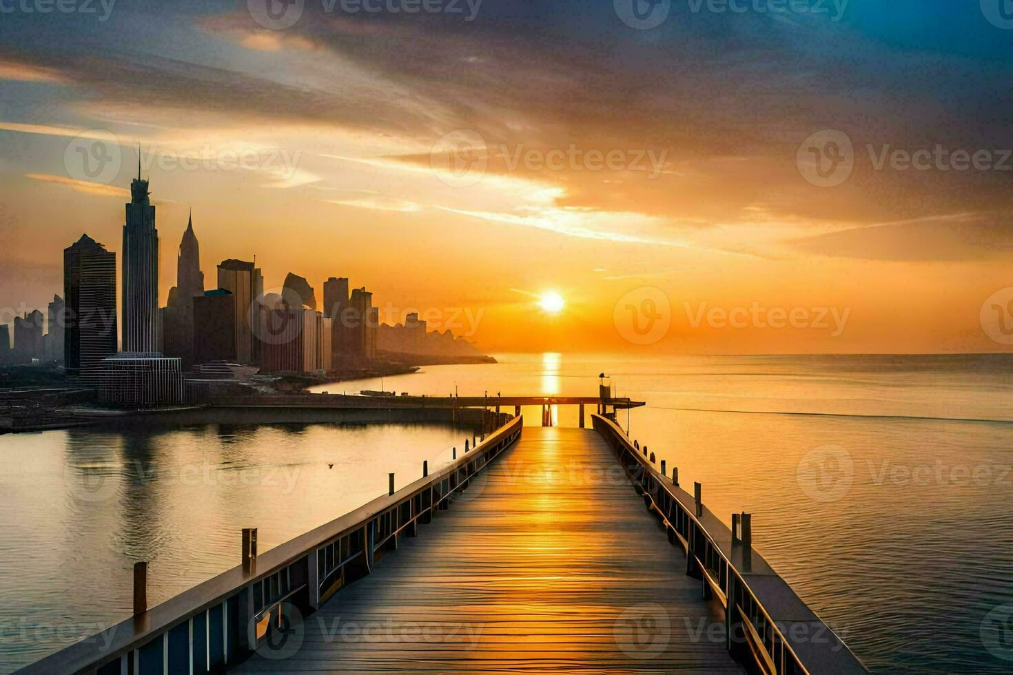 the sun sets over the city skyline in dubai. AI-Generated photo