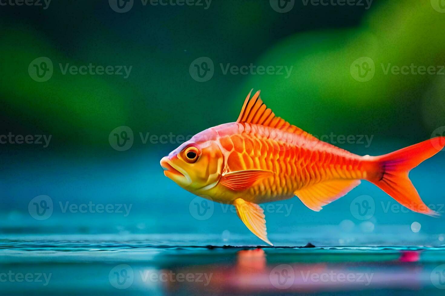 a fish is standing on the water with a green background. AI-Generated photo