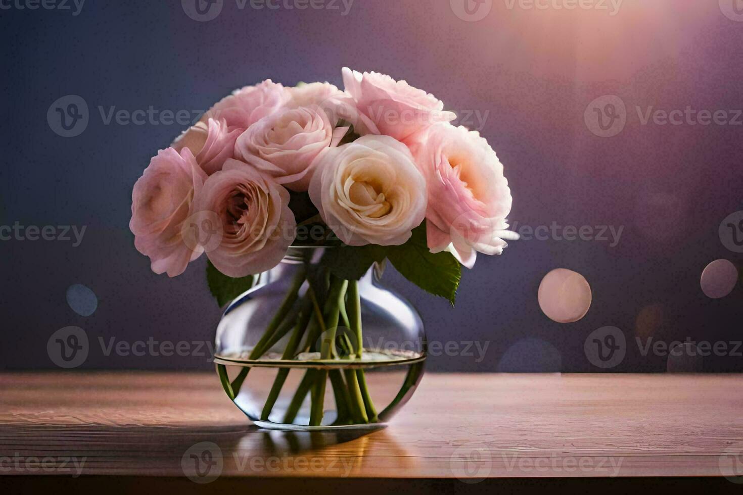 pink roses in a vase on a table. AI-Generated photo