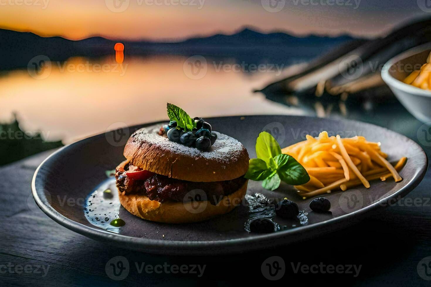 a plate with a sandwich and some fries on it. AI-Generated photo