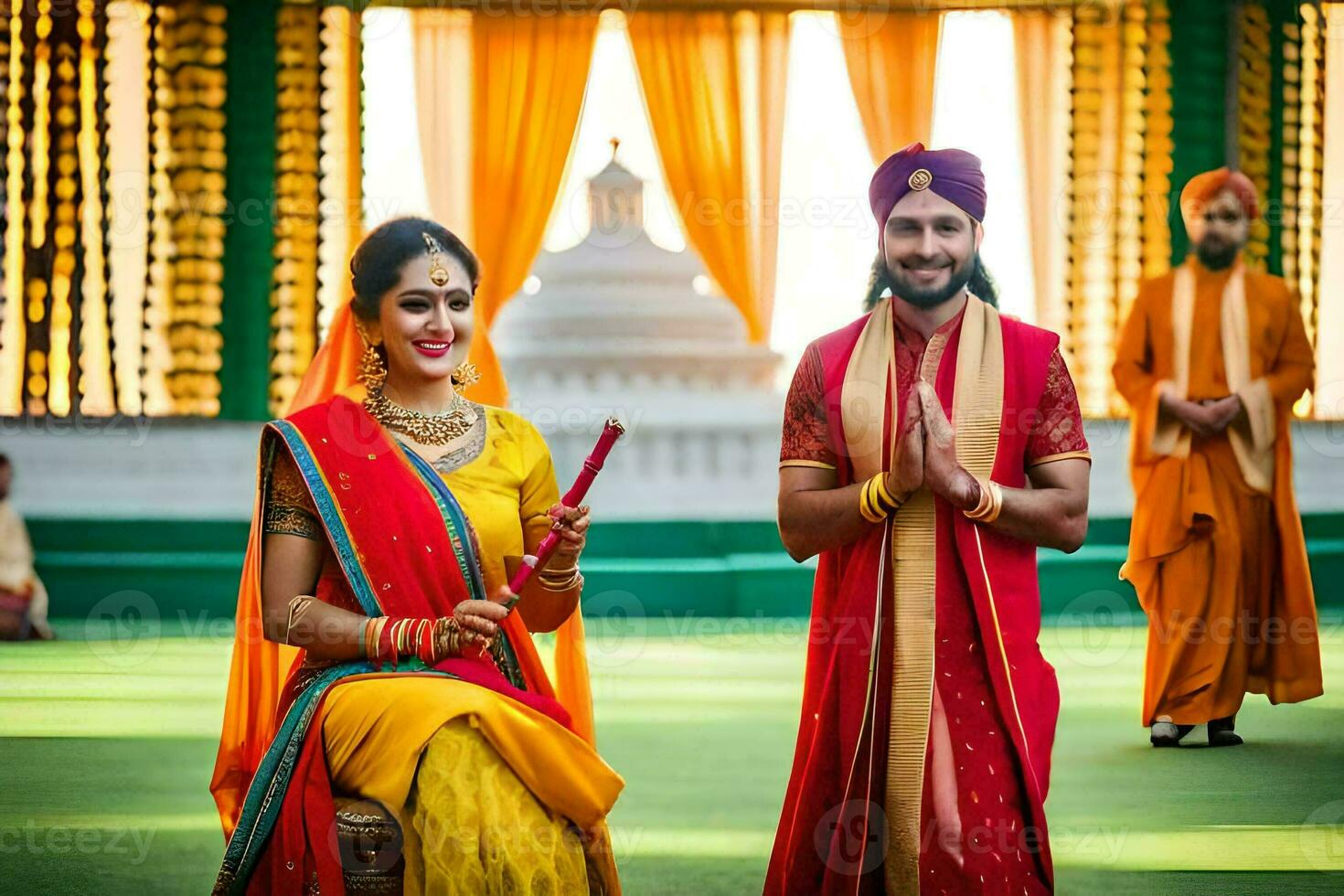 the wedding of a young couple in india. AI-Generated photo