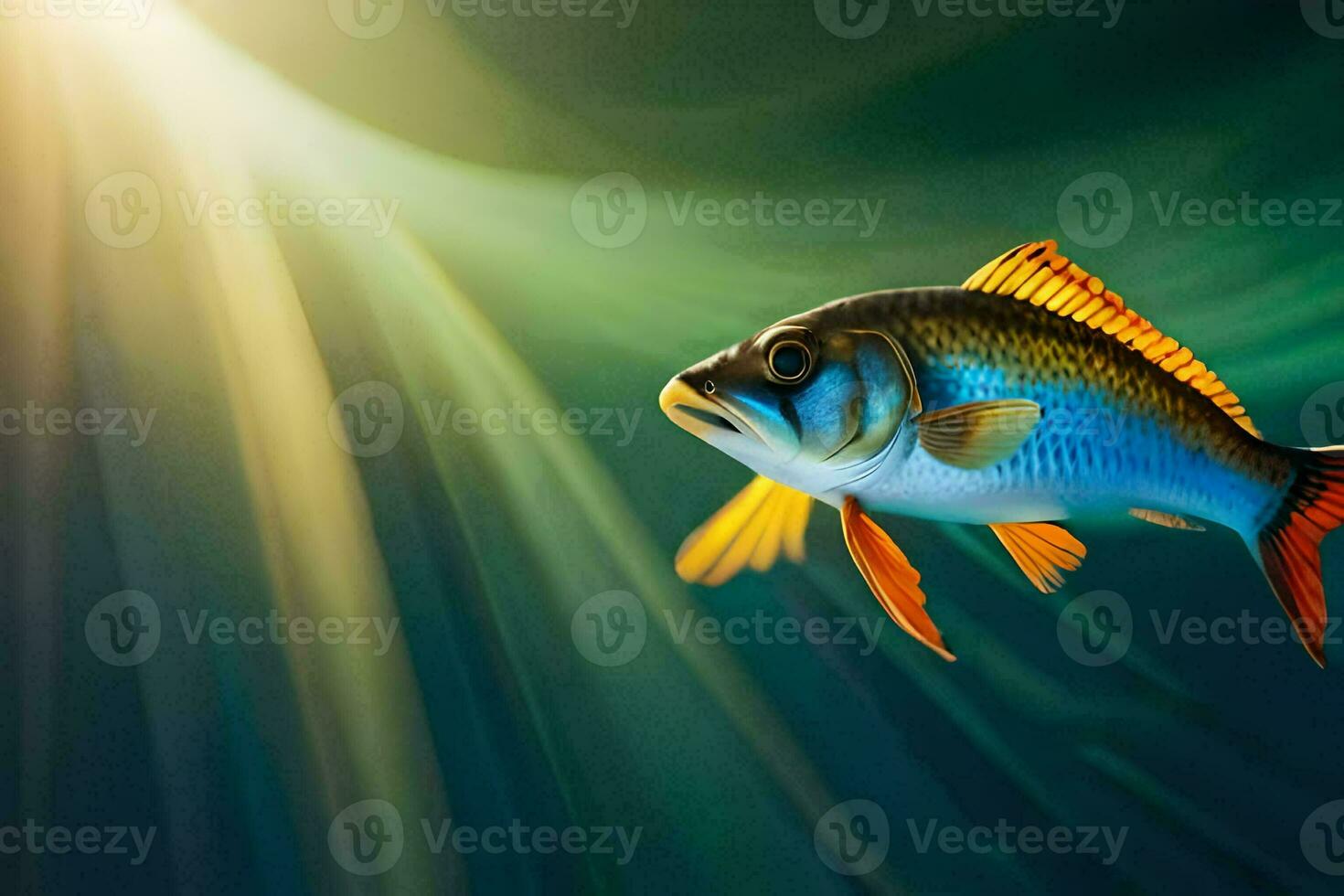 a fish in the water with sunlight shining. AI-Generated photo