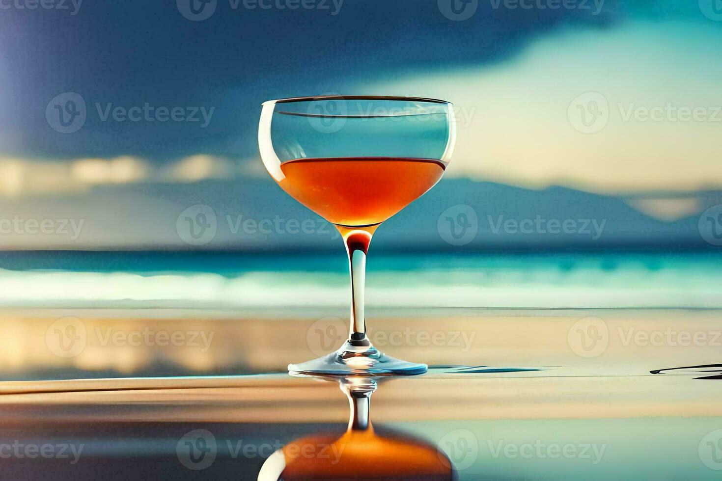 vaso de vino en el playa. generado por ai foto