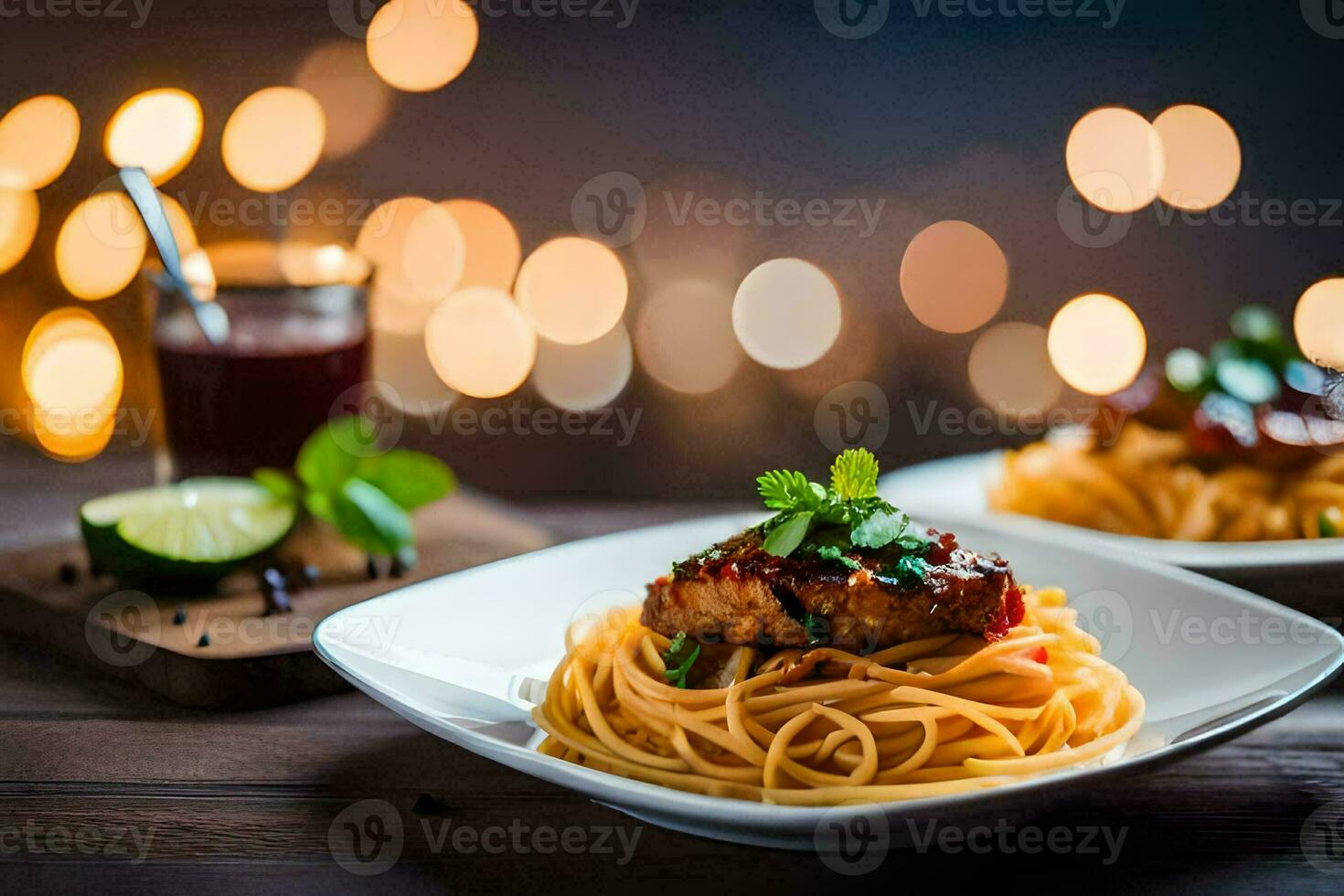 spaghetti with meat and sauce on a plate. AI-Generated photo