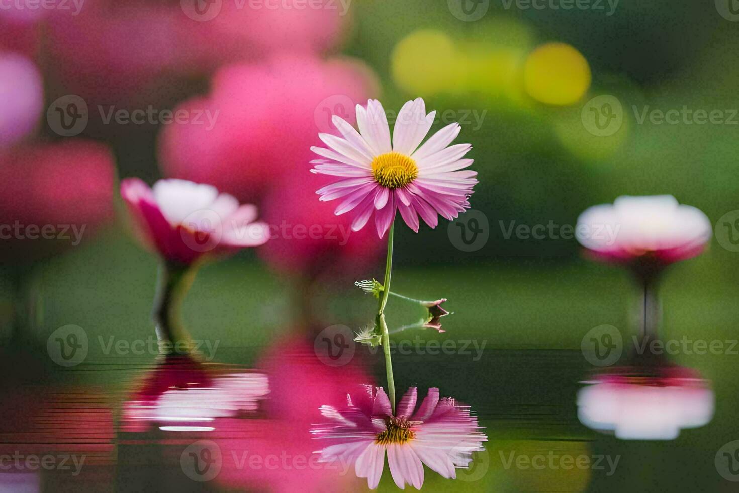 a single flower is standing in the water with other flowers. AI-Generated photo