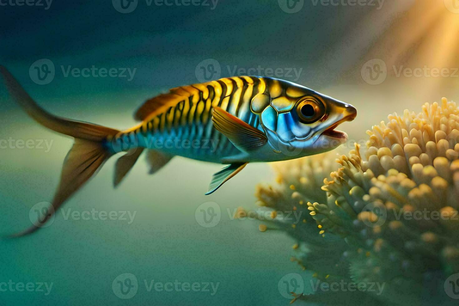 un pescado es nadando en el océano. generado por ai foto