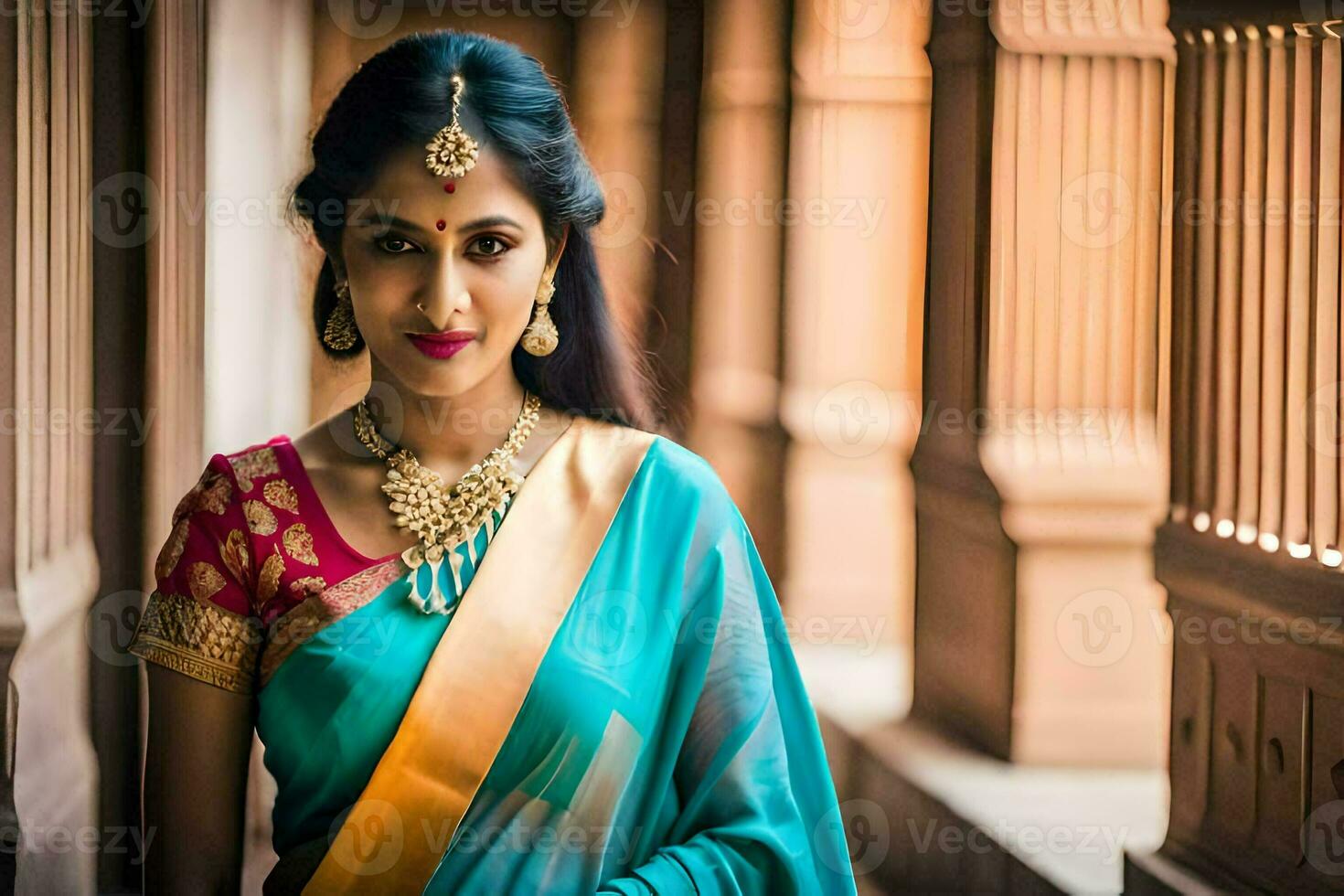 a beautiful indian woman in a sari. AI-Generated photo