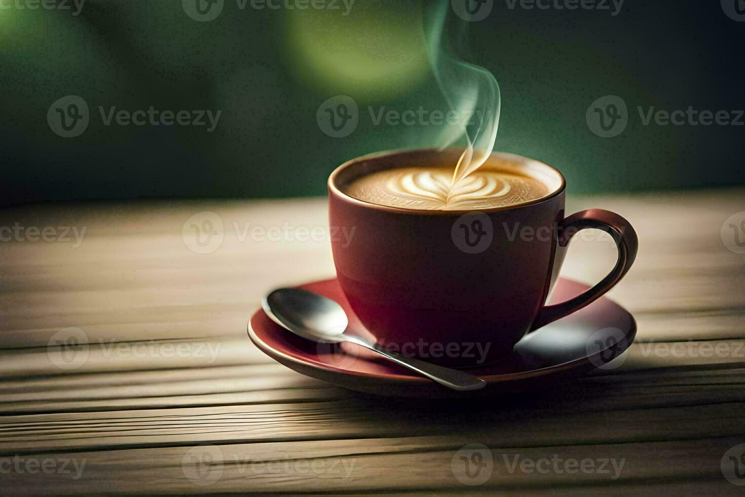a cup of coffee on a wooden table. AI-Generated photo