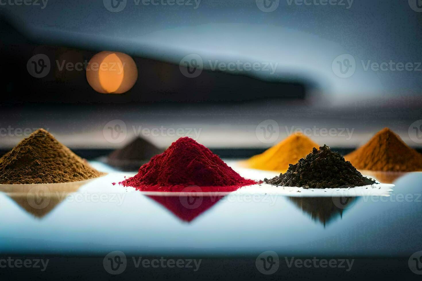 a variety of spices are shown on a table. AI-Generated photo