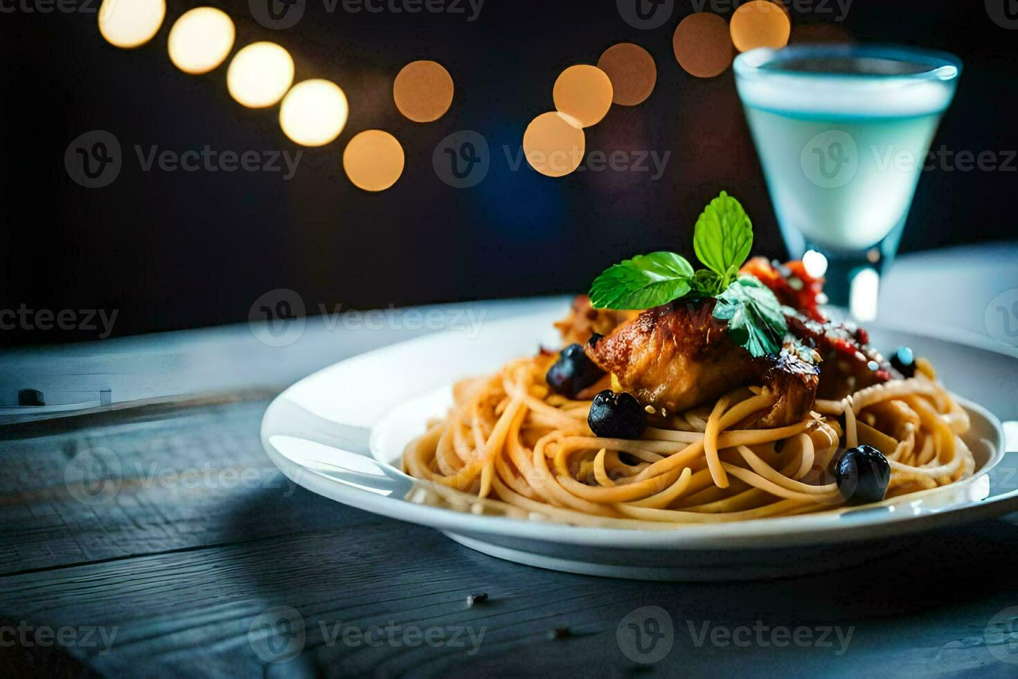 spaghetti with meat and sauce on a plate. AI-Generated photo