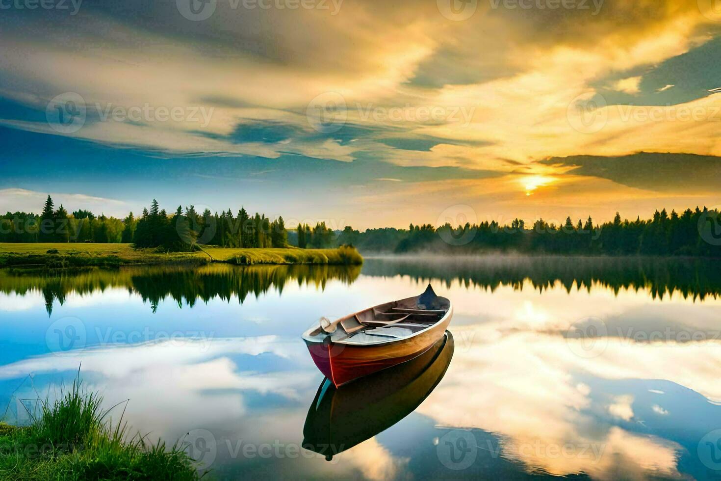 the boat on the lake. AI-Generated photo