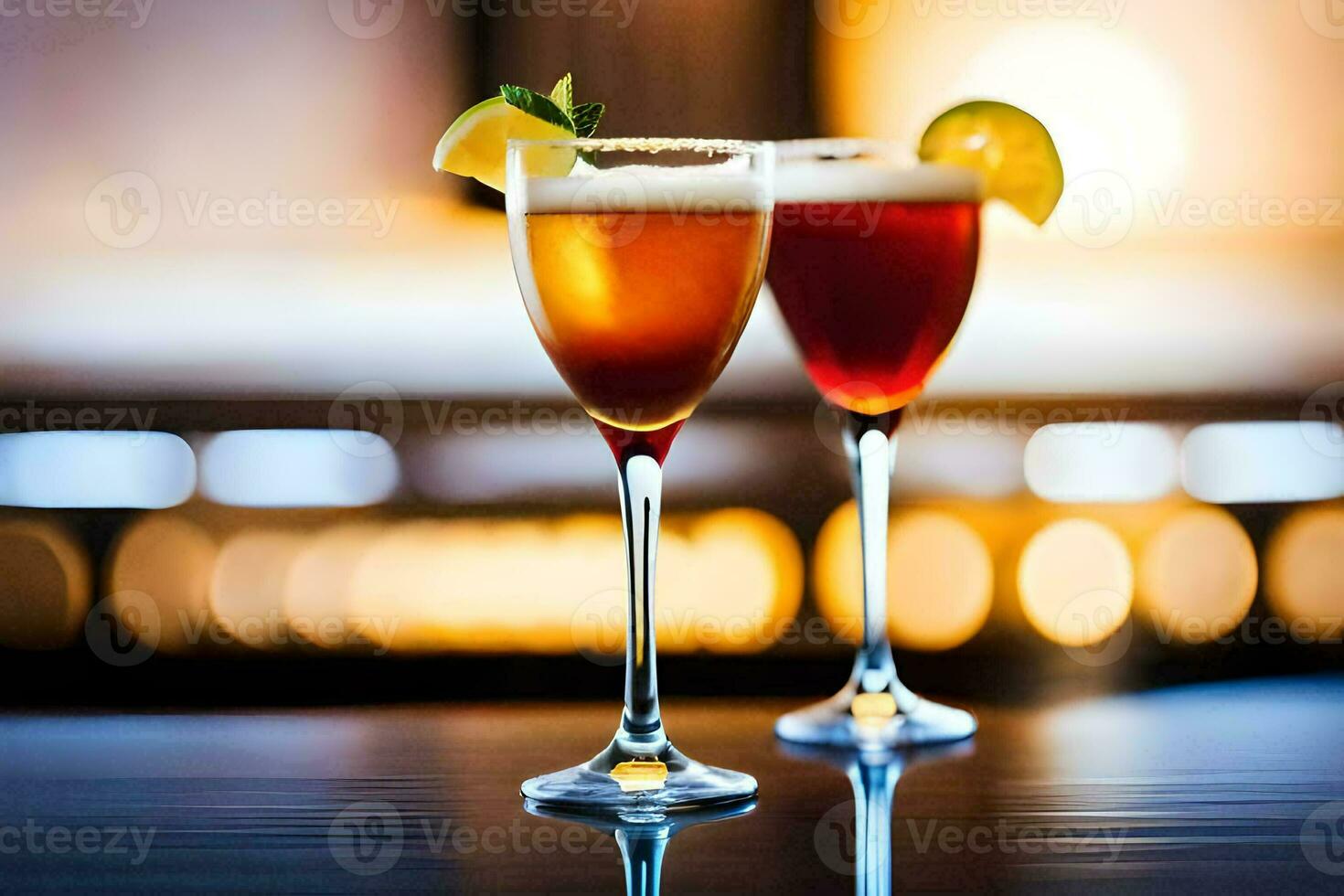 two glasses of alcohol with a lime wedge. AI-Generated photo