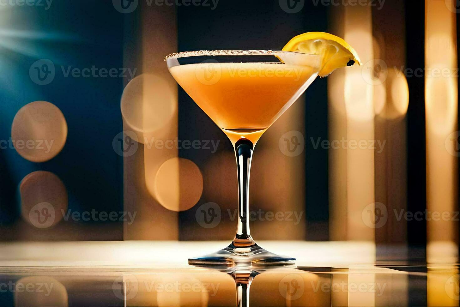 a cocktail with a lemon wedge in it. AI-Generated photo