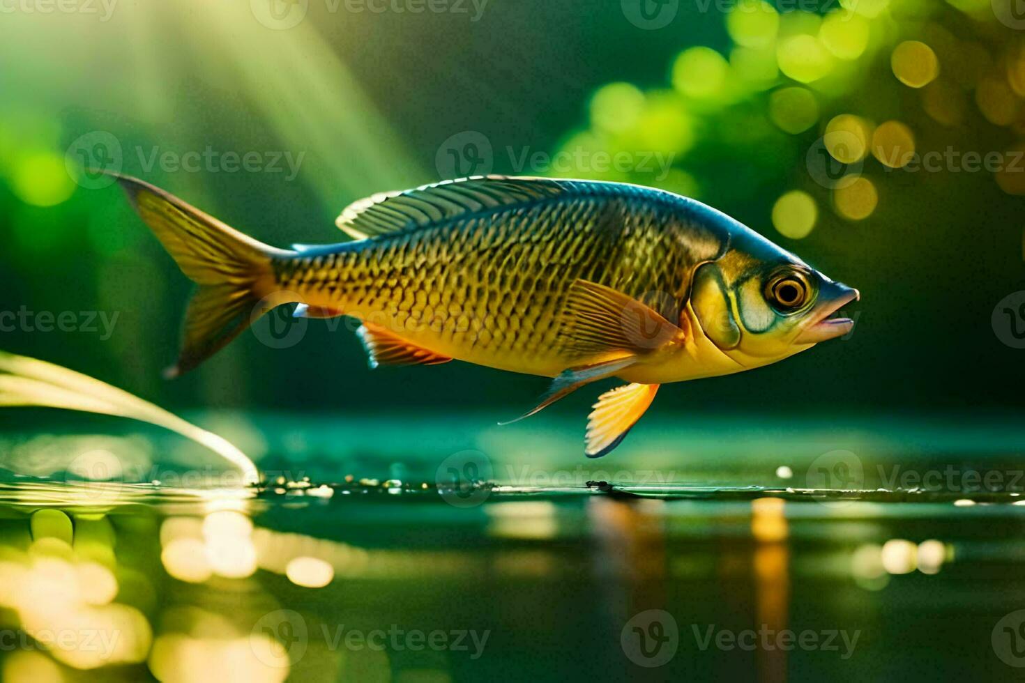 fish in the water with sunlight shining on it. AI-Generated photo