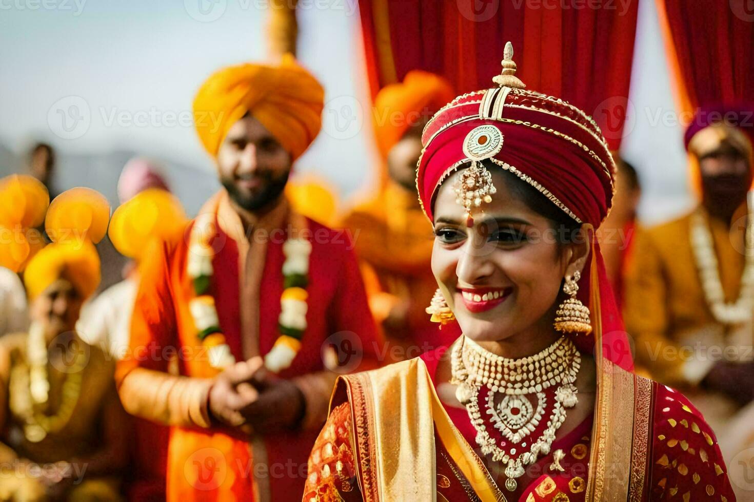 un hermosa indio novia en tradicional atuendo. generado por ai foto