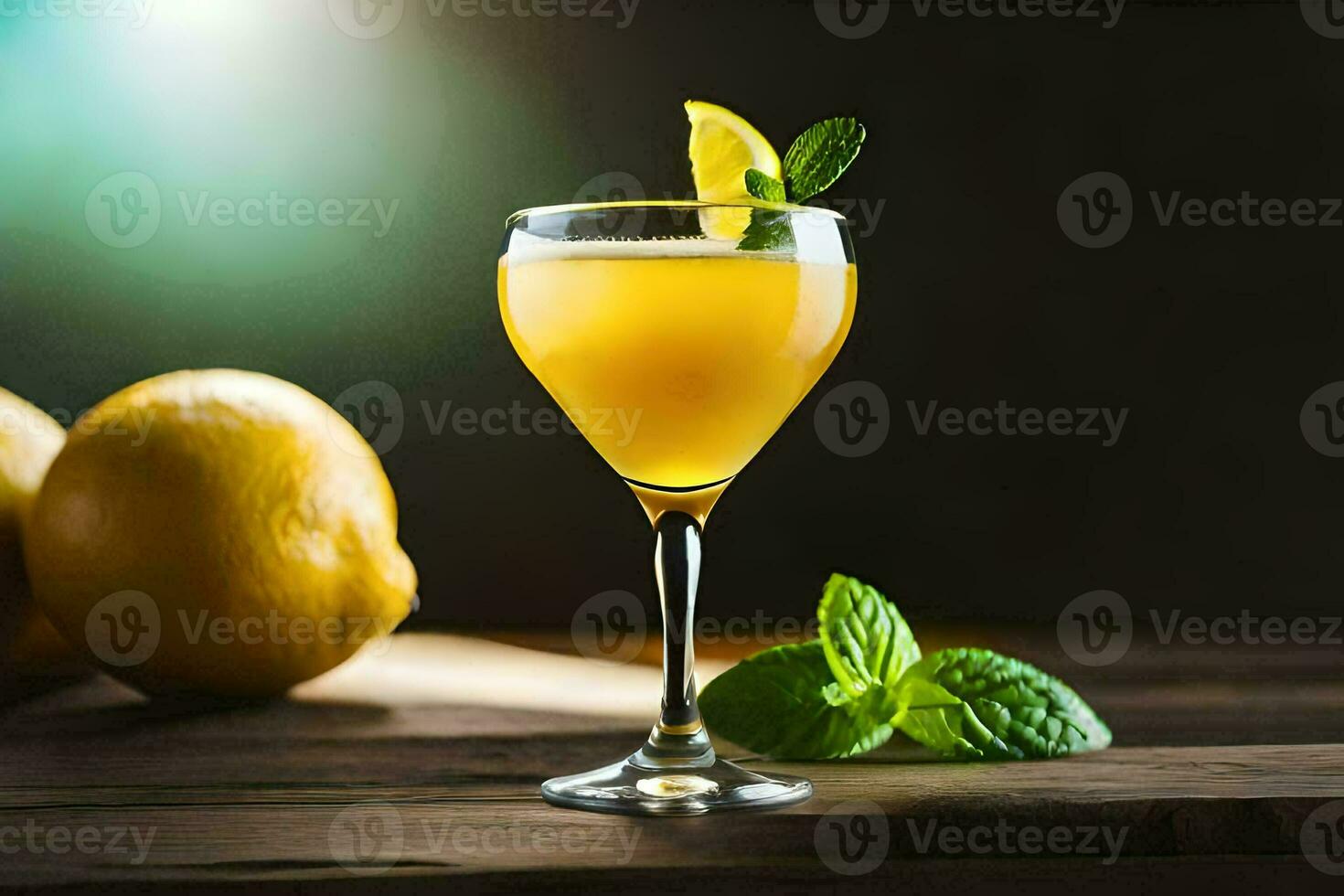 un vaso de limonada con un rebanada de limón. generado por ai foto