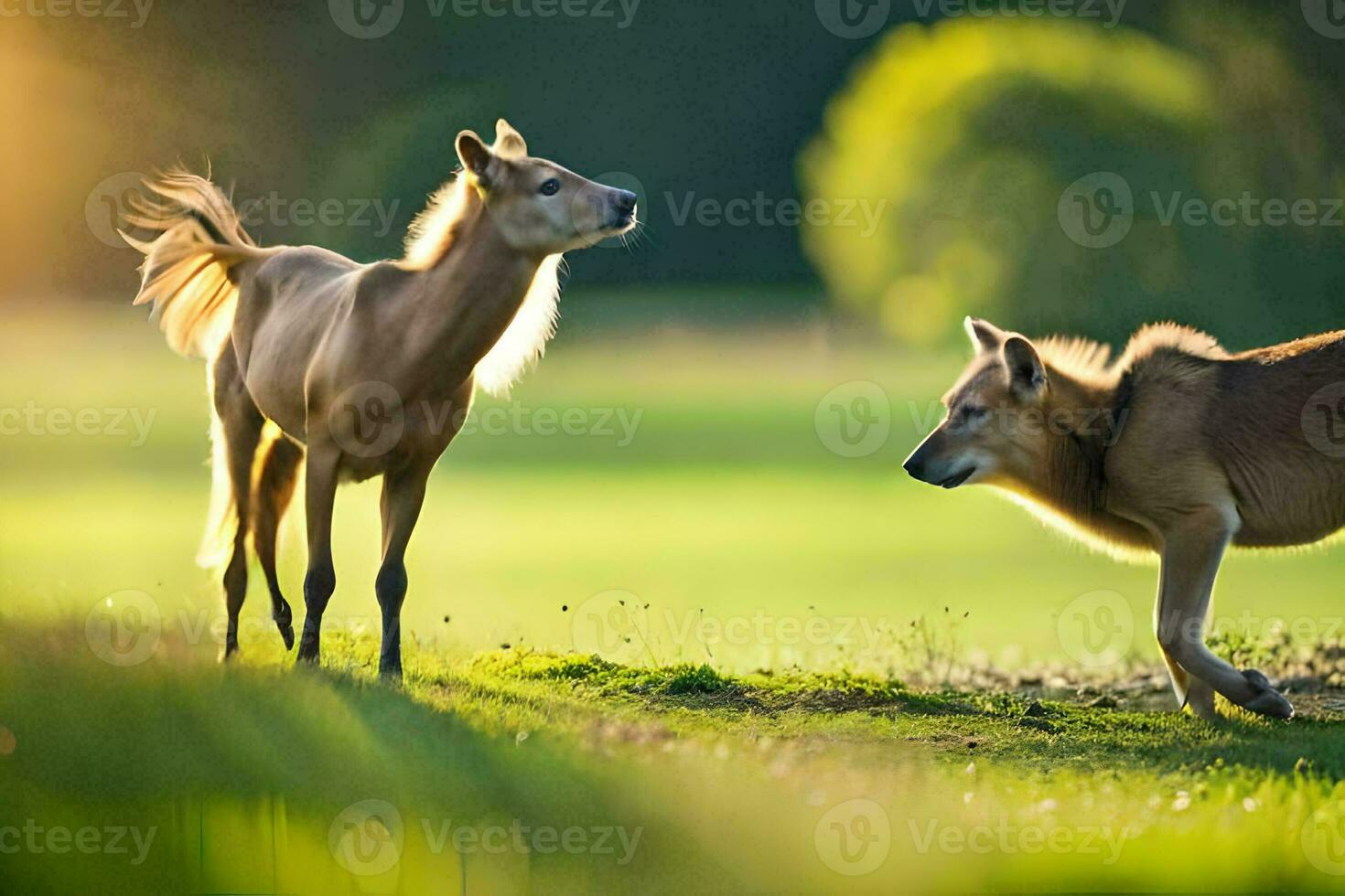 two horses are standing in the grass. AI-Generated photo