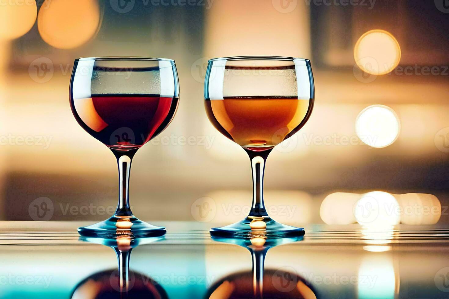 two glasses of wine on a table. AI-Generated photo