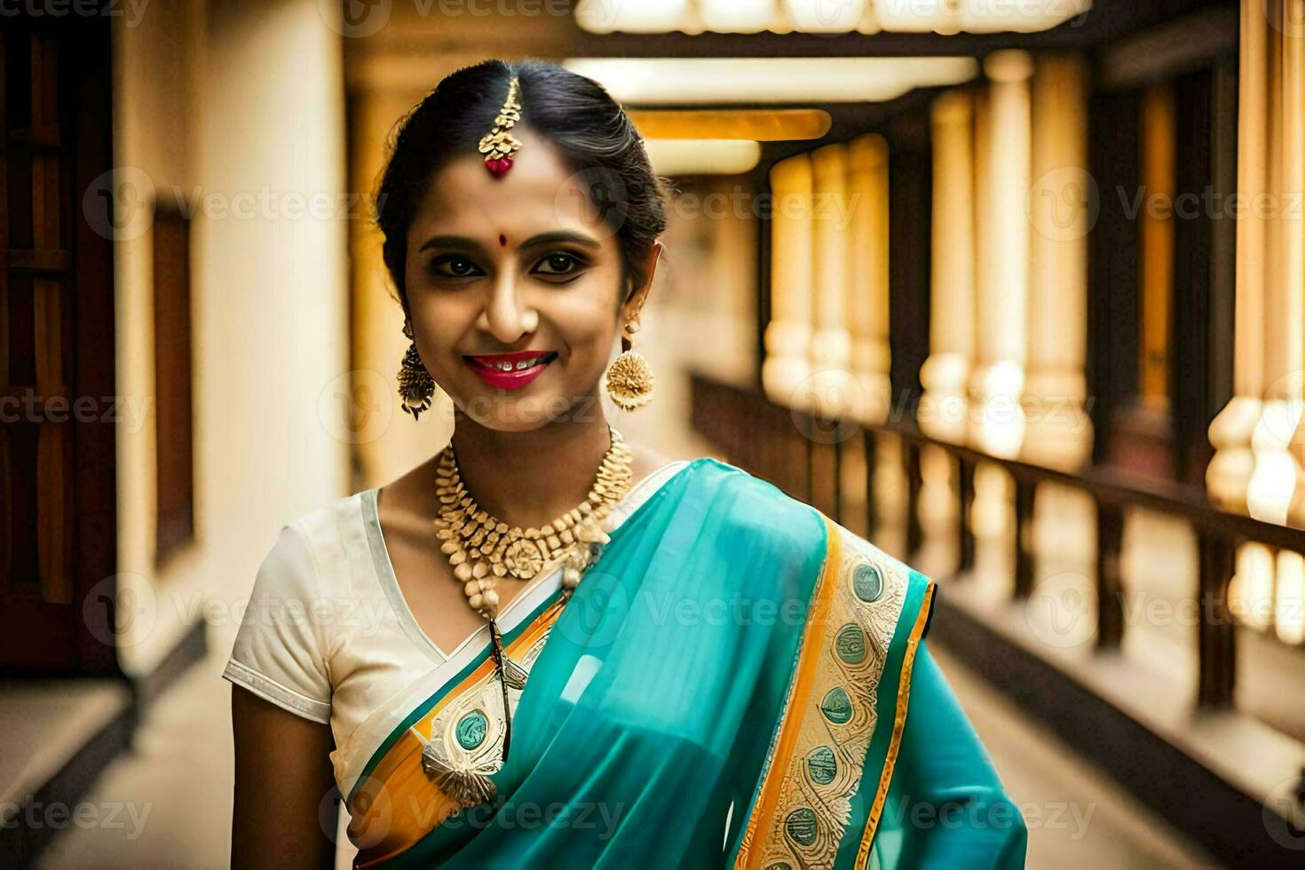 a beautiful indian woman in a sari. AI-Generated photo