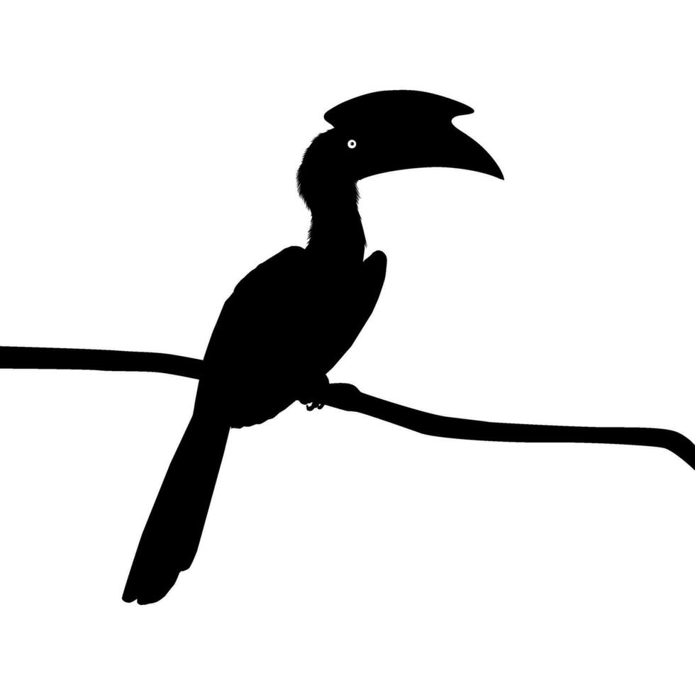 Great Horn Bird Silhouette Perched on the Branch Tree Silhouette. Vector Illustration