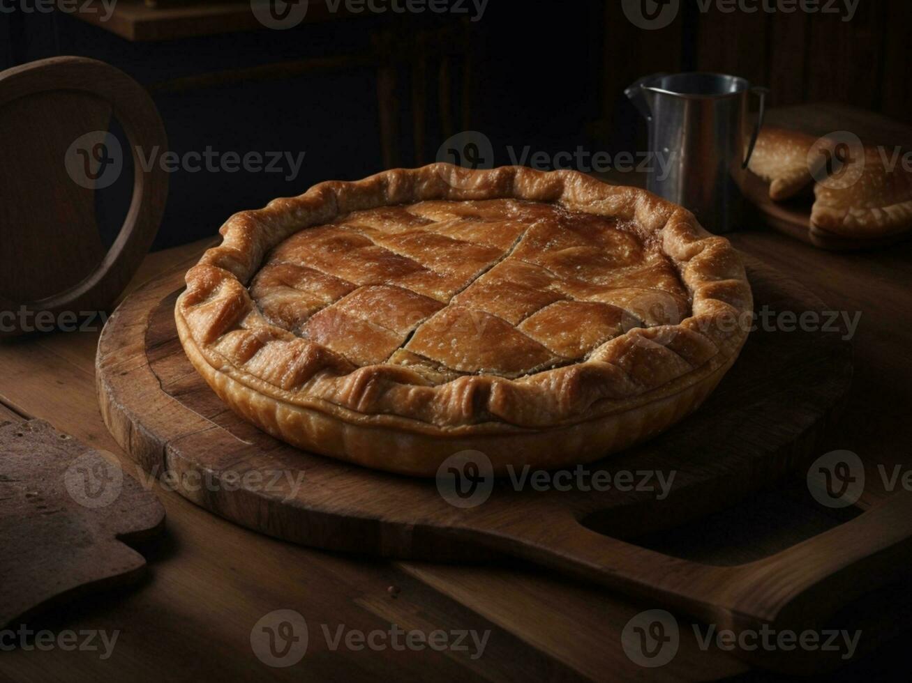 AI Generative apple pie on a wooden board photo