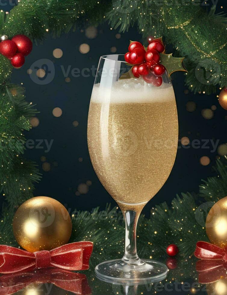 AI Generative champagne and christmas decorations photo