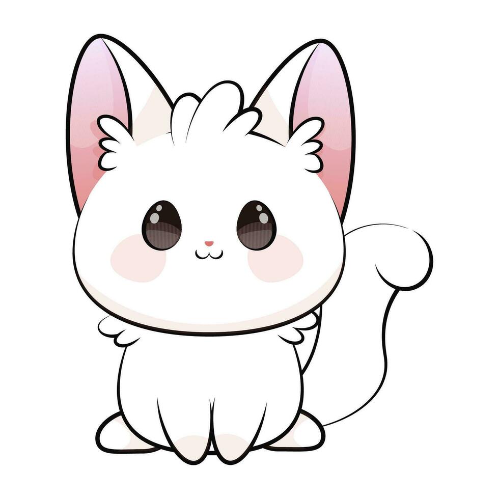 linda sonriente blanco kawaii gato vector