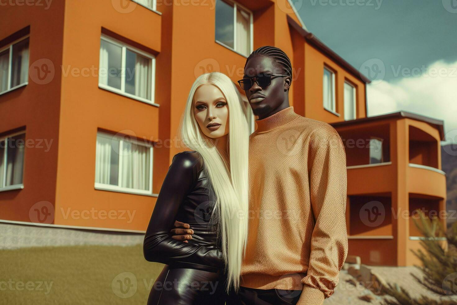 Beautiful classy woman with black man. Generate ai photo