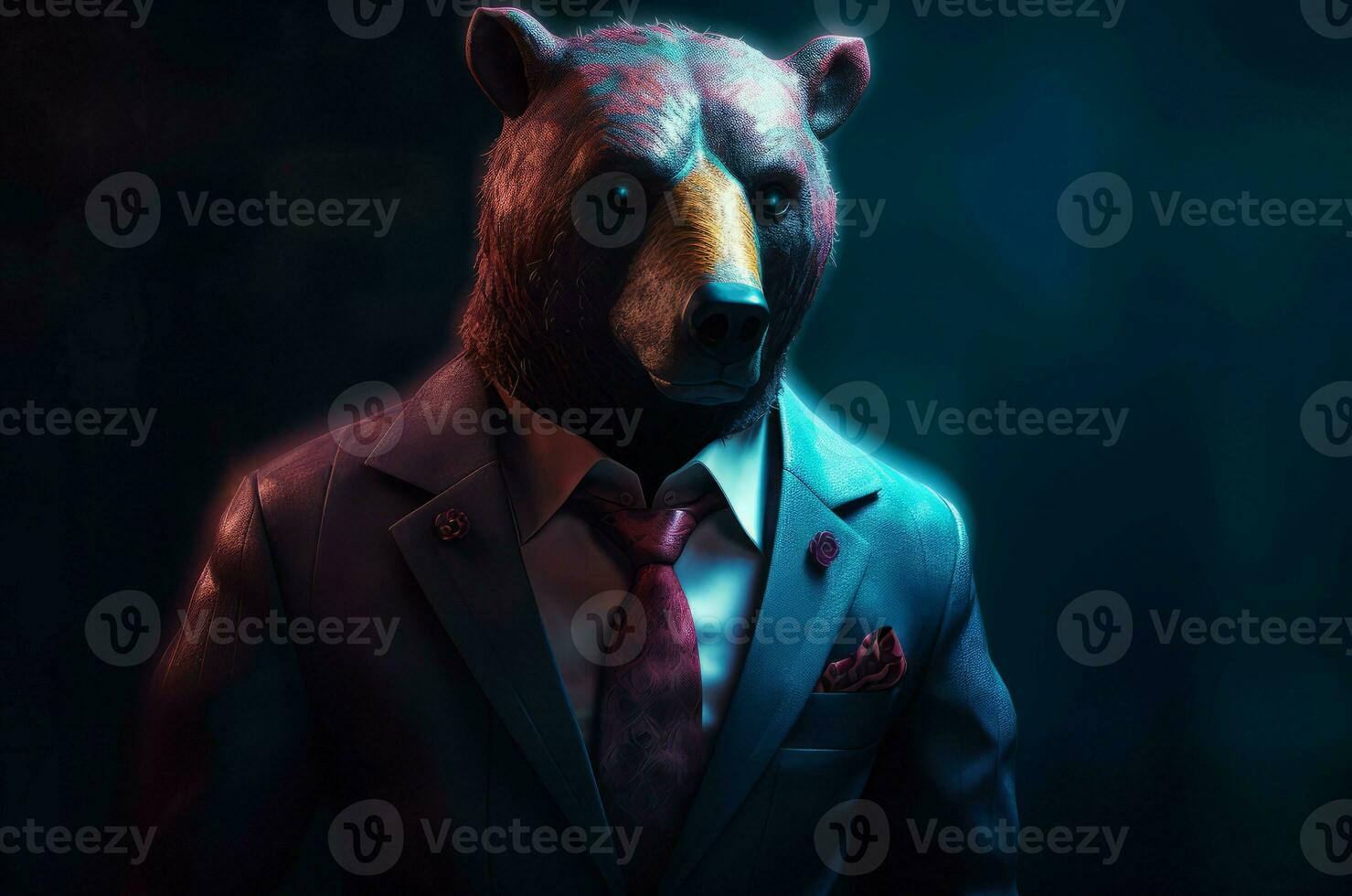 Bear in human body wearing classic suit. Generate ai photo