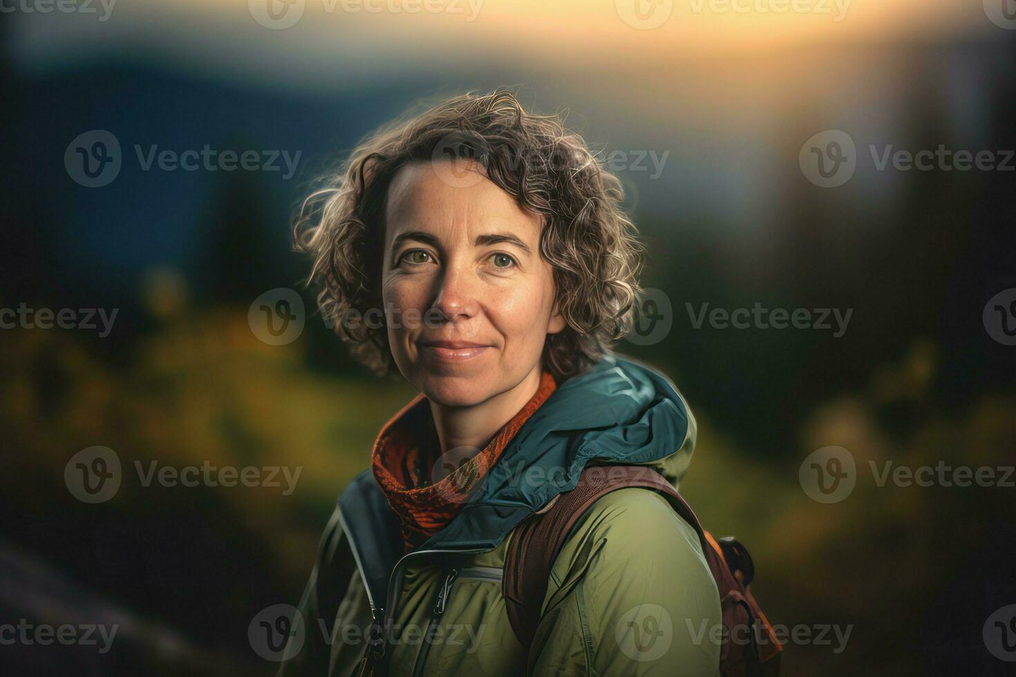 mujer viaje excursionismo con mochila. generar ai foto