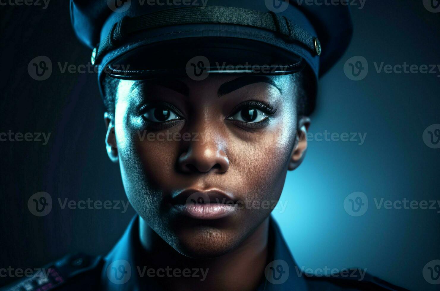 Young female black police. Generate ai photo