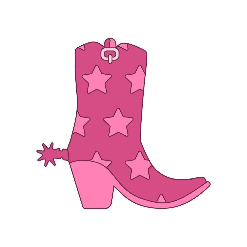 Pink cowboy boot with girlish star ornament decor. Cute Cowgirl's shoes. vector