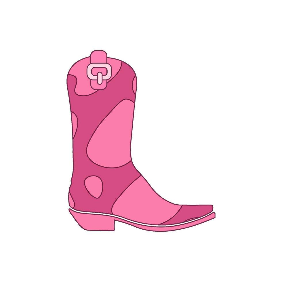 Pink cowboy boot with girlish cowhide ornament decor. Cute Cowgirl's shoes. vector