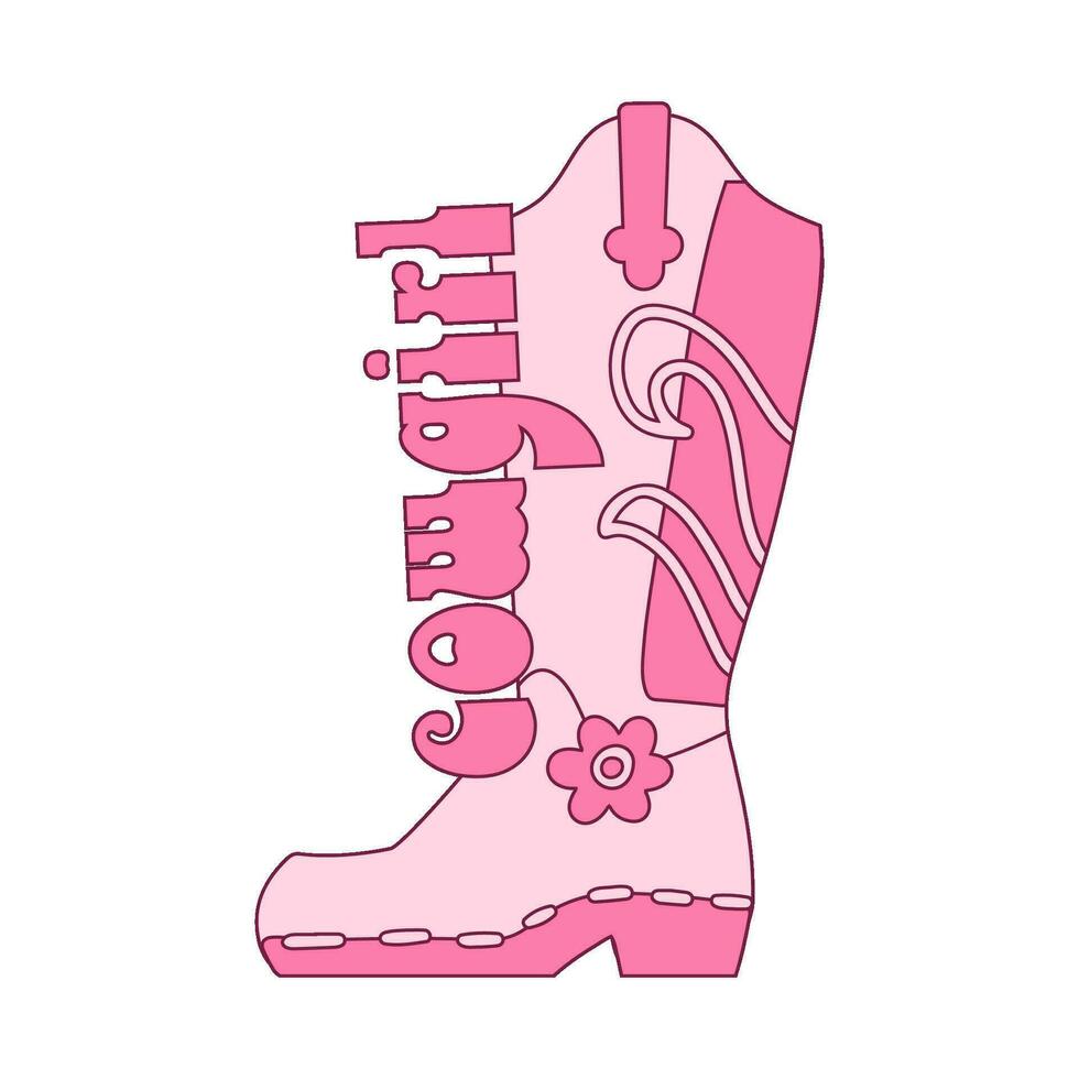 Pink cowgirl boot with traditional ornament decor and vintage font word. vector