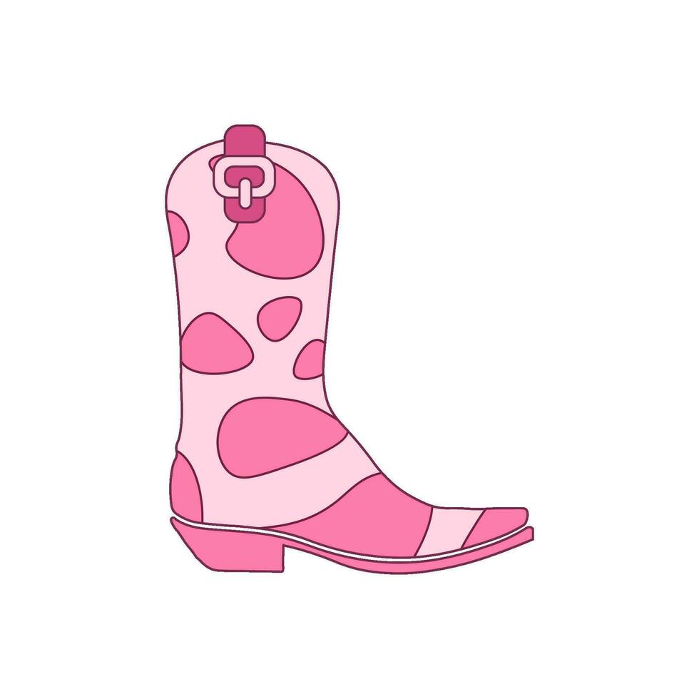 Pink cowboy boot with girlish cowhide ornament decor. Cute Cowgirl's shoes. vector