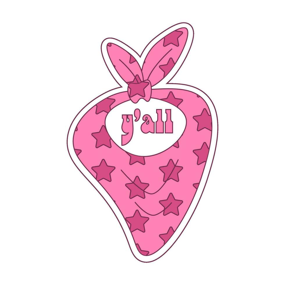 Cowgirl's pink bandana wit starry pattern. Cowboy girl trendy accessory sticker. Vector illustration.