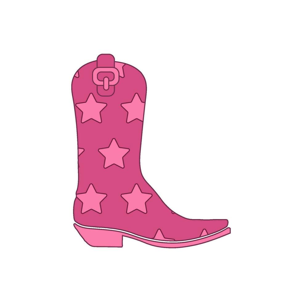 Pink cowboy boot with girlish starry ornament decor. Cute Cowgirl's shoes. vector