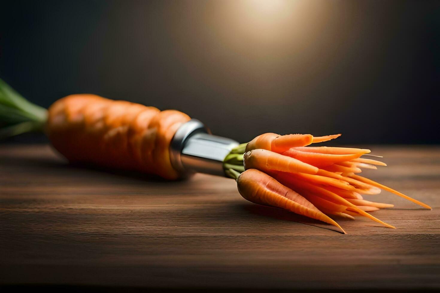 a carrot is being cut with a knife. AI-Generated photo