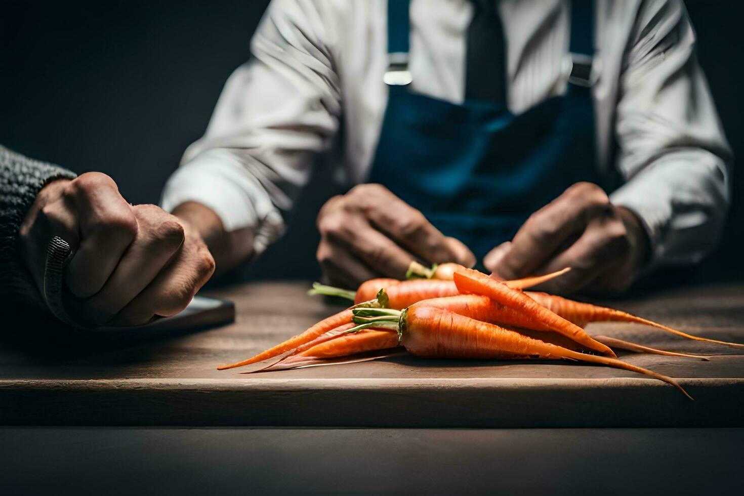 a man is cutting carrots on a table. AI-Generated photo