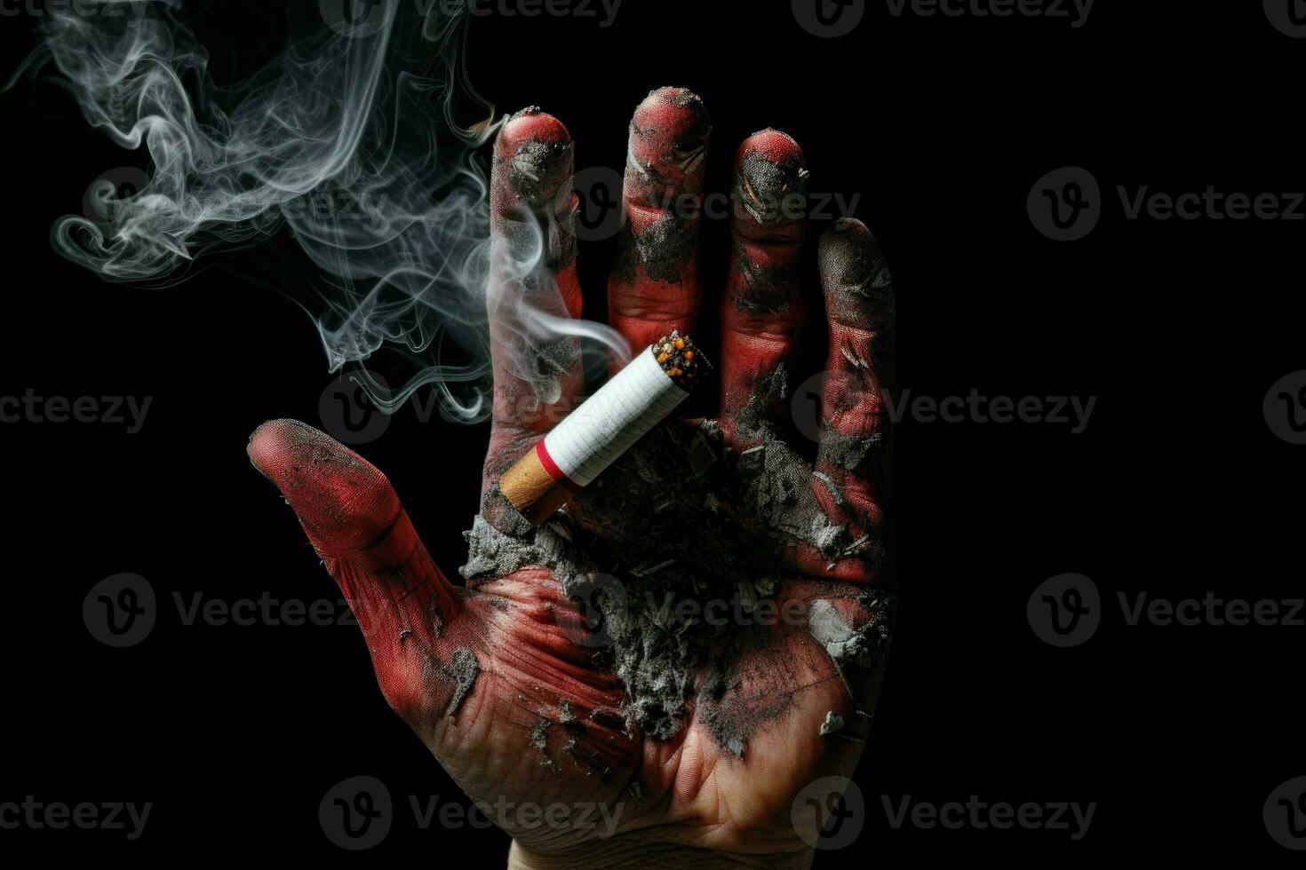 Concept stop smoking with human hand on black background. Generate Ai photo