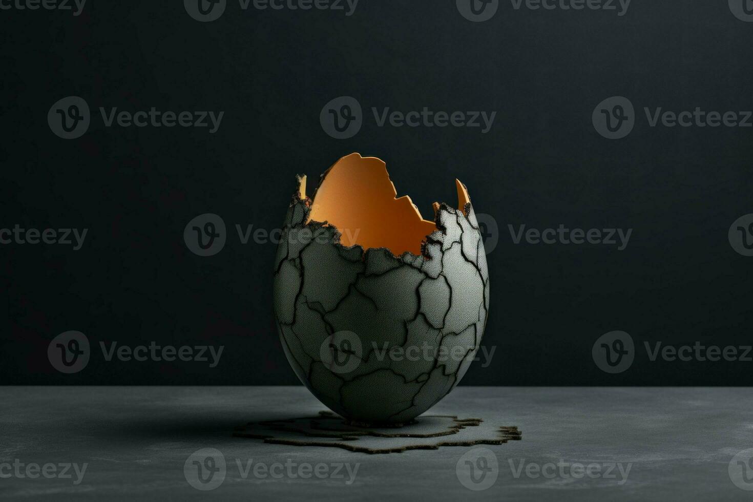 Cracked egg in cup on grey background food. Generate Ai photo