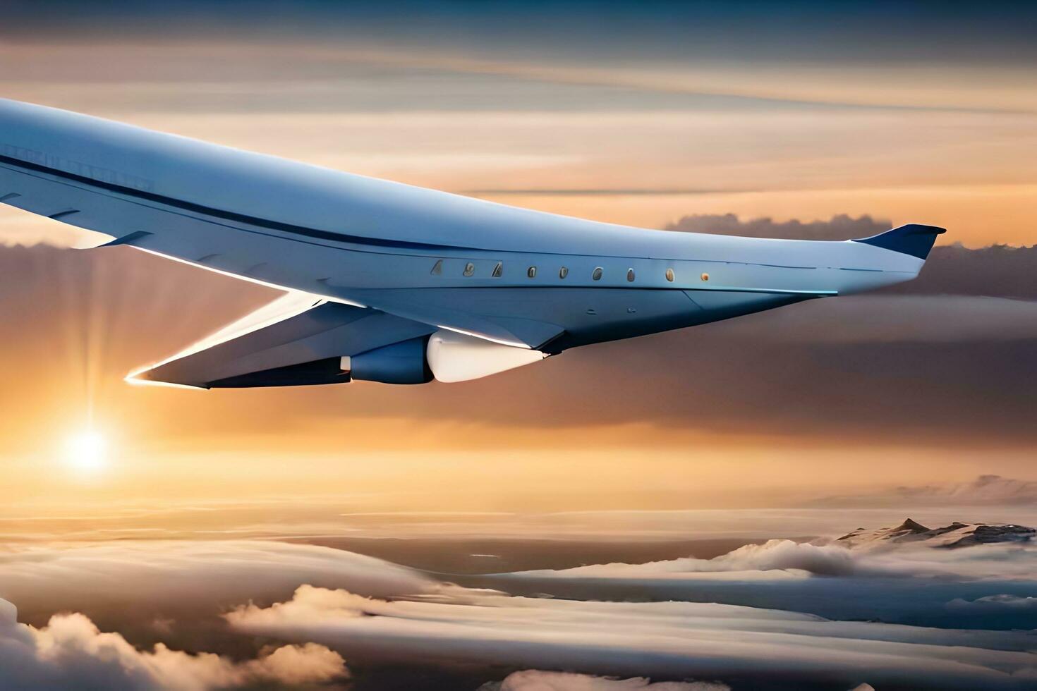 un grande chorro avión volador terminado nubes generado por ai foto