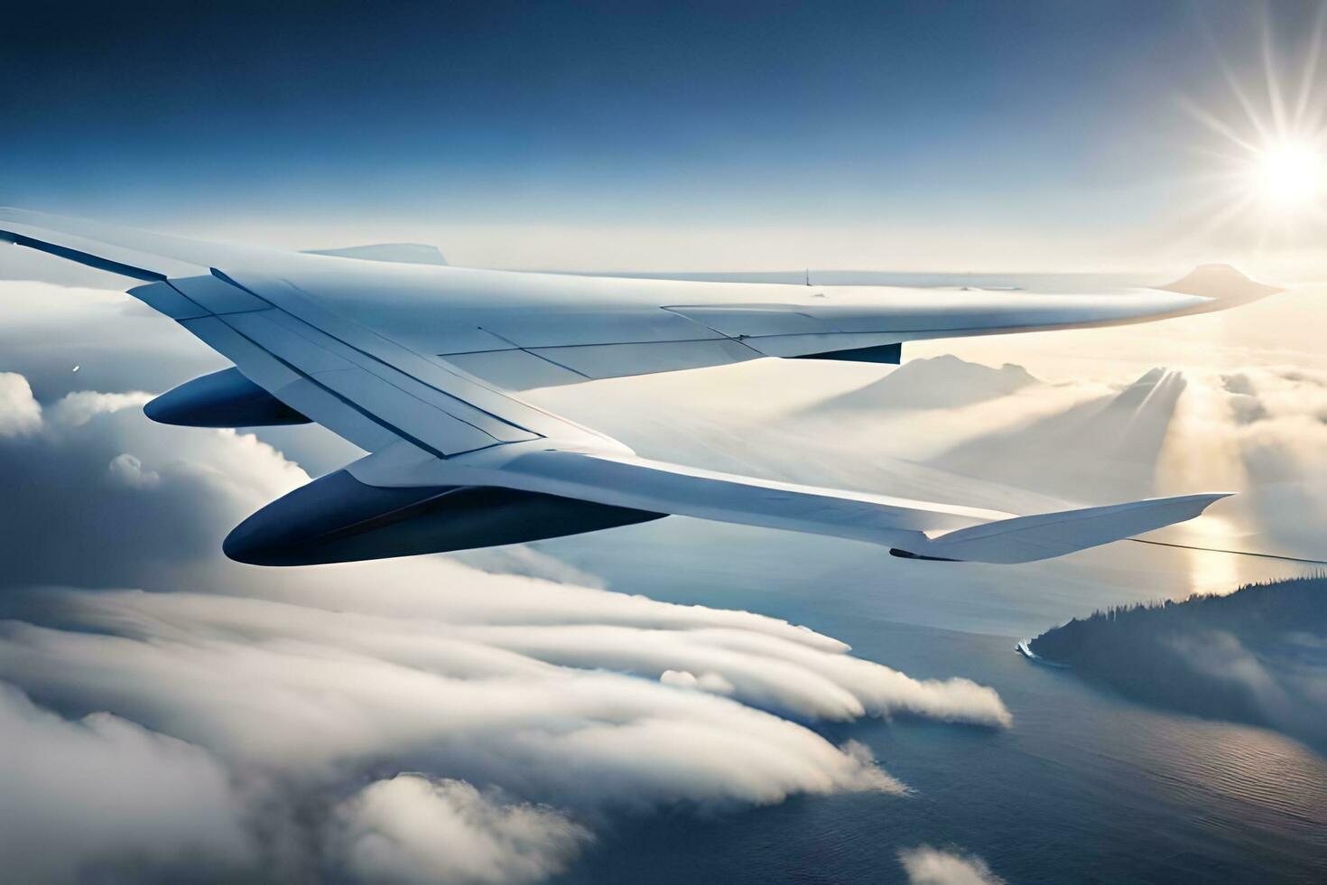 a large airplane flying over a mountain range. AI-Generated photo