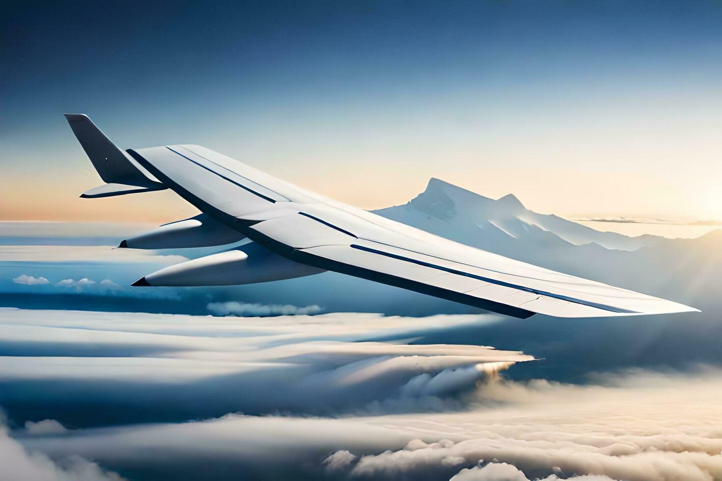 a white airplane flying over clouds. AI-Generated photo