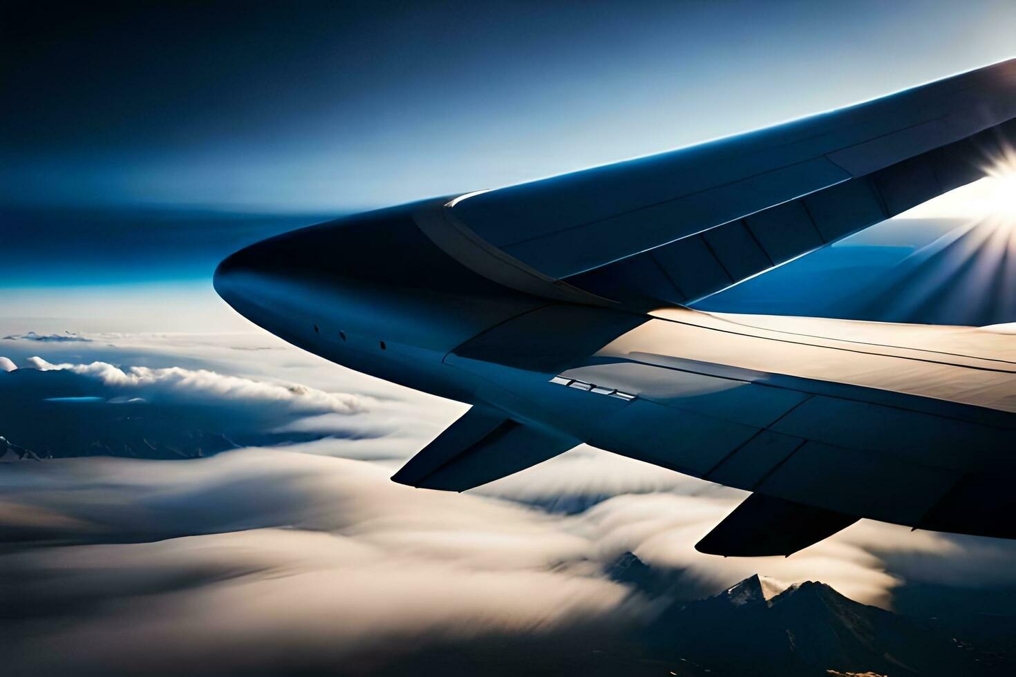 the wing of an airplane is seen from above. AI-Generated photo