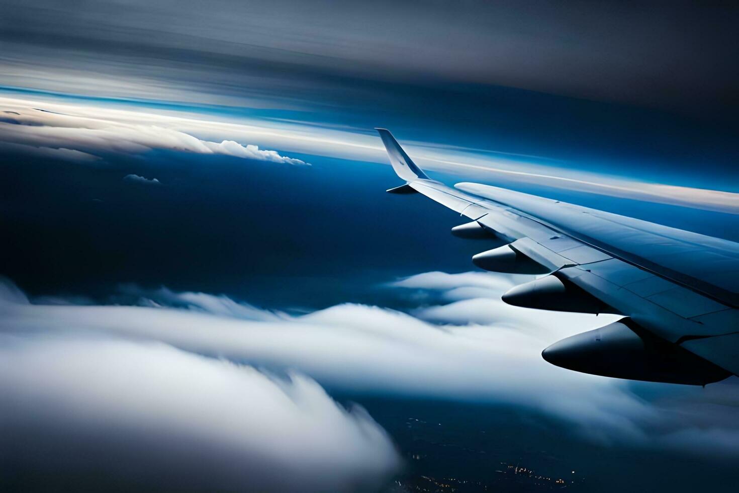 an airplane wing flying over the clouds. AI-Generated photo